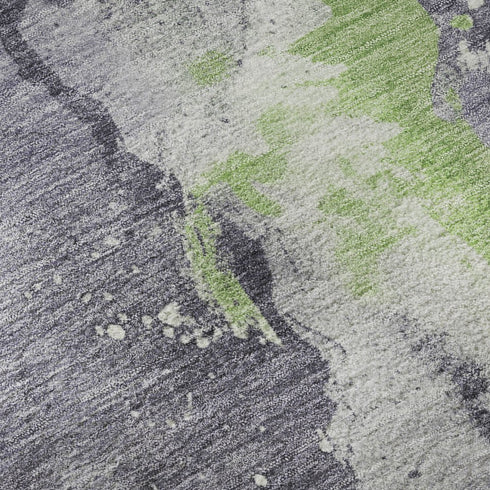 8' Lavender Green And Ivory Abstract Washable Round Rug With UV Protection