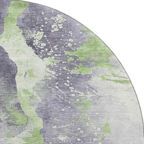 8' Lavender Green And Ivory Abstract Washable Round Rug With UV Protection