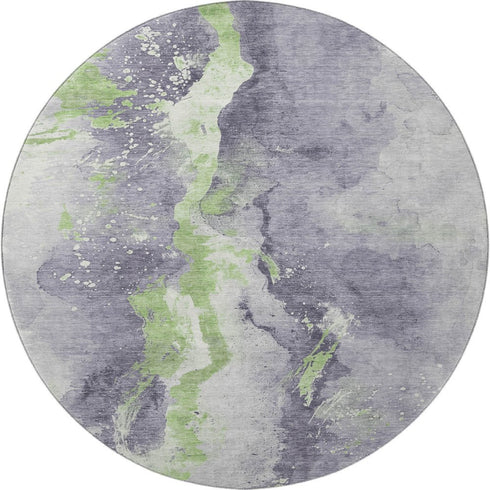 8' Lavender Green And Ivory Abstract Washable Round Rug With UV Protection