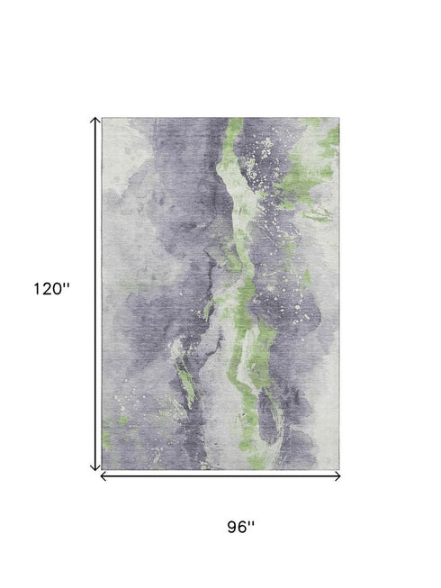 8' X 10' Lavender Green And Ivory Abstract Washable Area Rug With UV Protection