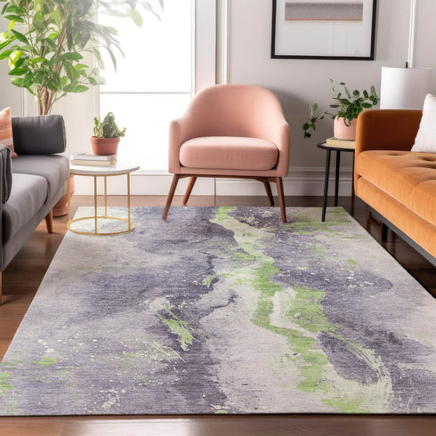 8' X 10' Lavender Green And Ivory Abstract Washable Area Rug With UV Protection