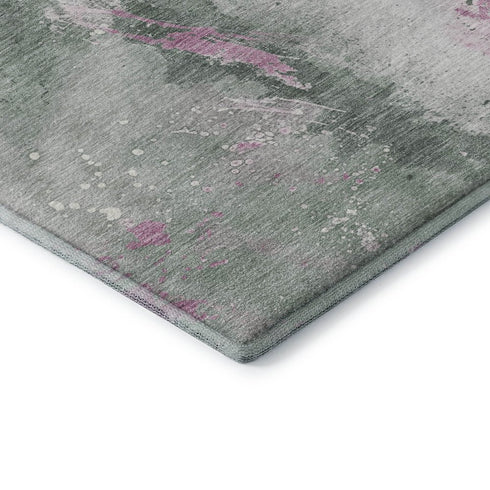 8' X 10' Sage Mauve And Ivory Abstract Washable Area Rug With UV Protection