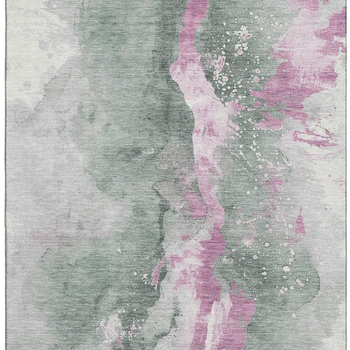 8' X 10' Sage Mauve And Ivory Abstract Washable Area Rug With UV Protection