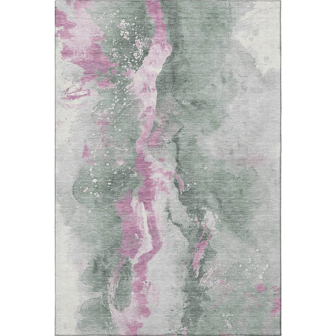 8' X 10' Sage Mauve And Ivory Abstract Washable Area Rug With UV Protection