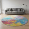 8' Blue Yellow And Pink Abstract Washable Round Rug With UV Protection