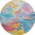 8' Blue Yellow And Pink Abstract Washable Round Rug With UV Protection