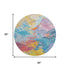 8' Blue Yellow And Pink Abstract Washable Round Rug With UV Protection
