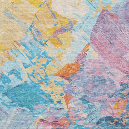 8' X 10' Blue Yellow And Pink Abstract Washable Area Rug With UV Protection