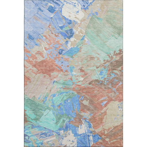 5' X 8' Coral Teal And Copper Abstract Washable Area Rug With UV Protection