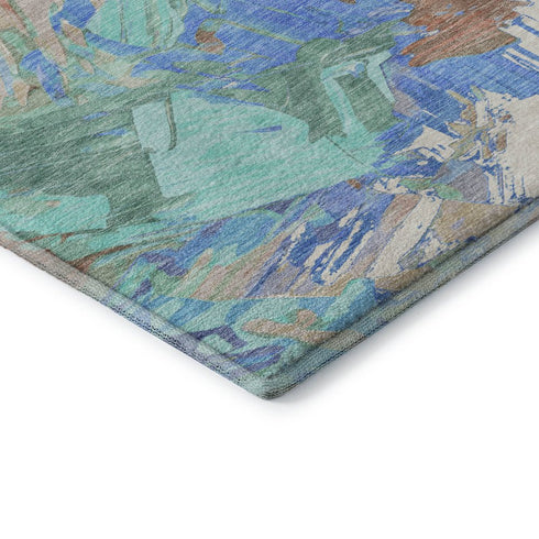 5' X 8' Coral Teal And Copper Abstract Washable Area Rug With UV Protection