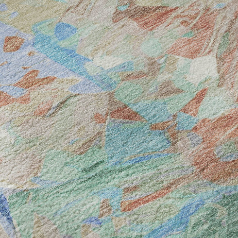 5' X 8' Coral Teal And Copper Abstract Washable Area Rug With UV Protection