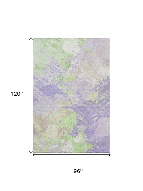 8' X 10' Lavender Green And Beige Abstract Washable Area Rug With UV Protection
