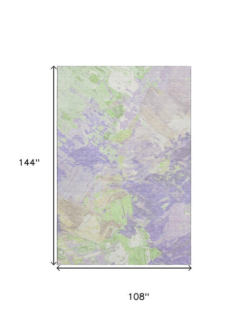 9' X 12' Lavender Green And Beige Abstract Washable Area Rug With UV Protection