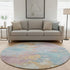 8' Teal Gold And Pink Abstract Washable Round Rug With UV Protection