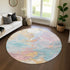 8' Teal Gold And Pink Abstract Washable Round Rug With UV Protection