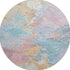 8' Teal Gold And Pink Abstract Washable Round Rug With UV Protection