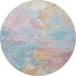 8' Teal Gold And Pink Abstract Washable Round Rug With UV Protection