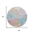 8' Teal Gold And Pink Abstract Washable Round Rug With UV Protection