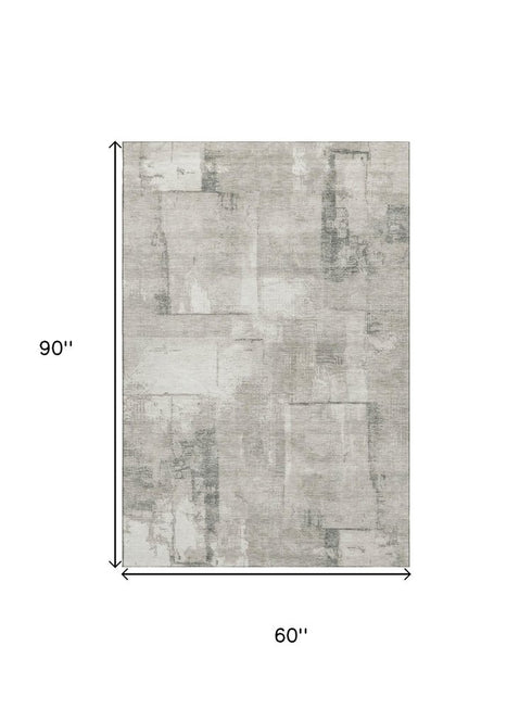 5' X 8' Beige Taupe And Ivory Geometric Washable Area Rug With UV Protection