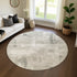 8' Beige Taupe And Ivory Geometric Washable Round Rug With UV Protection
