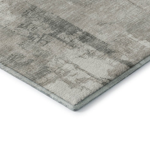 8' Beige Taupe And Ivory Geometric Washable Round Rug With UV Protection