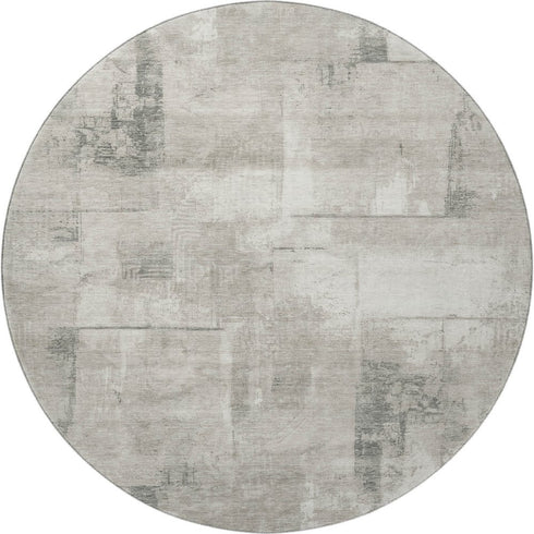 8' Beige Taupe And Ivory Geometric Washable Round Rug With UV Protection