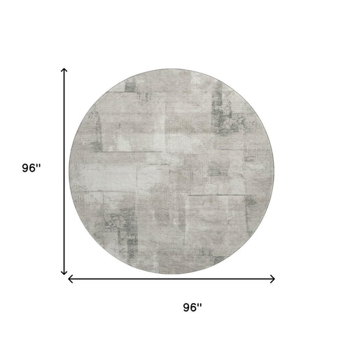 8' Beige Taupe And Ivory Geometric Washable Round Rug With UV Protection