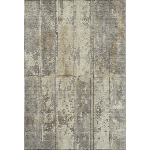 5' X 8' Beige Wheat And Taupe Striped Washable Area Rug With UV Protection