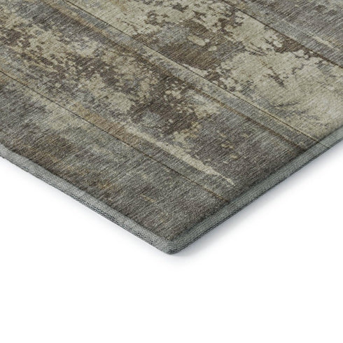 5' X 8' Beige Wheat And Taupe Striped Washable Area Rug With UV Protection