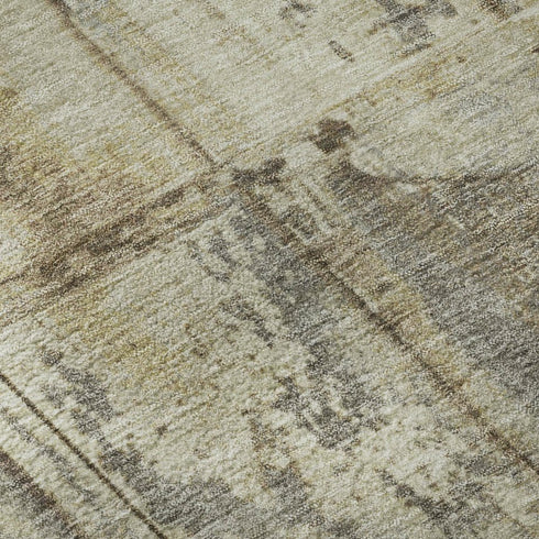 5' X 8' Beige Wheat And Taupe Striped Washable Area Rug With UV Protection