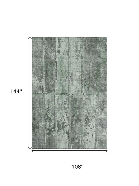 9' X 12' Green And Gray Striped Washable Area Rug With UV Protection