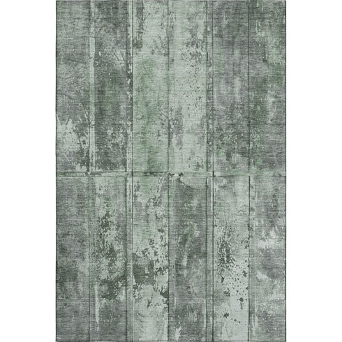 9' X 12' Green And Gray Striped Washable Area Rug With UV Protection