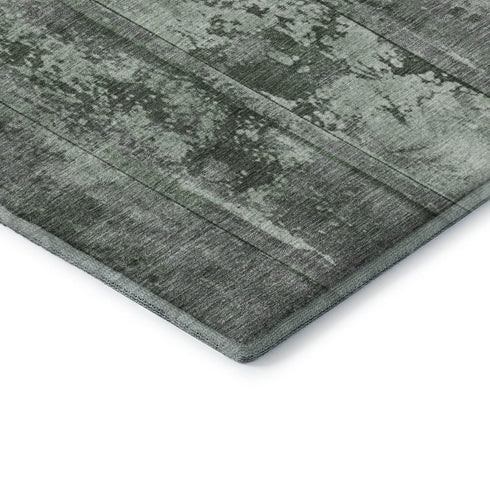 9' X 12' Green And Gray Striped Washable Area Rug With UV Protection