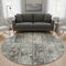 8' Taupe Beige And Gray Striped Washable Round Rug With UV Protection