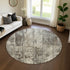 8' Taupe Beige And Gray Striped Washable Round Rug With UV Protection