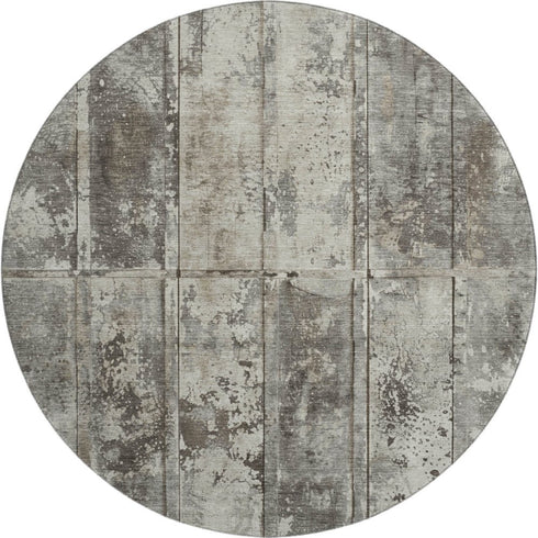 8' Taupe Beige And Gray Striped Washable Round Rug With UV Protection