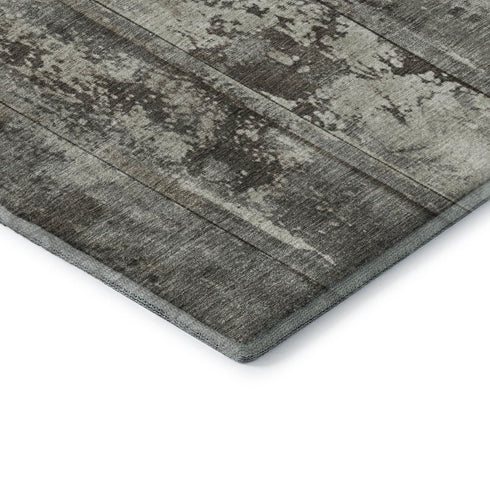 8' Taupe Beige And Gray Striped Washable Round Rug With UV Protection