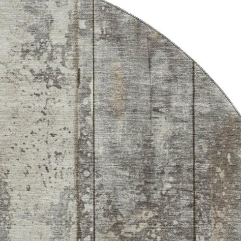 8' Taupe Beige And Gray Striped Washable Round Rug With UV Protection