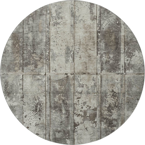 8' Taupe Beige And Gray Striped Washable Round Rug With UV Protection