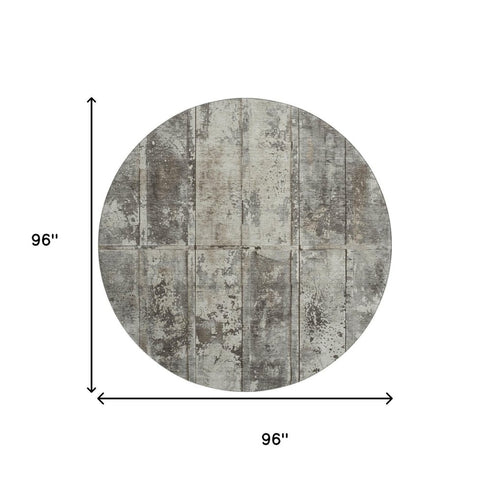 8' Taupe Beige And Gray Striped Washable Round Rug With UV Protection