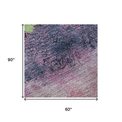 5' X 8' Blush Mint Green And Charcoal Abstract Washable Area Rug With UV Protection