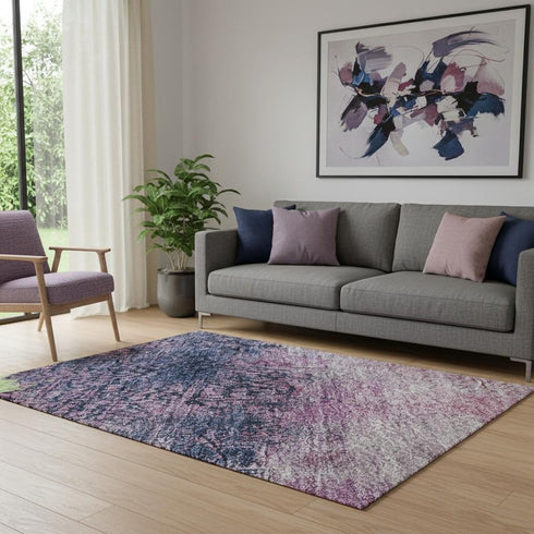 5' X 8' Blush Mint Green And Charcoal Abstract Washable Area Rug With UV Protection