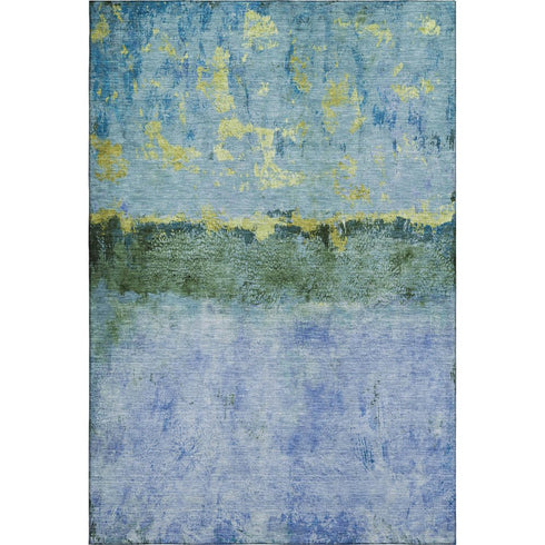 5' X 8' Blue Gold And Ivory Abstract Washable Area Rug With UV Protection