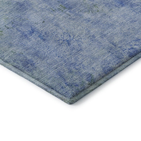 5' X 8' Blue Gold And Ivory Abstract Washable Area Rug With UV Protection