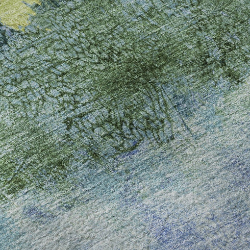 5' X 8' Blue Gold And Ivory Abstract Washable Area Rug With UV Protection