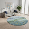 8' Blue Gold And Ivory Abstract Washable Round Rug With UV Protection