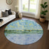 8' Blue Gold And Ivory Abstract Washable Round Rug With UV Protection