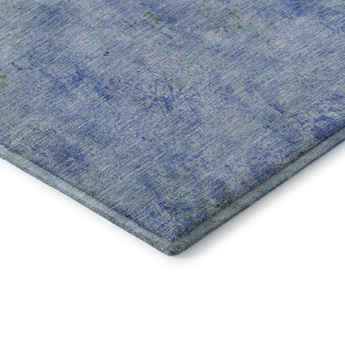 8' Blue Gold And Ivory Abstract Washable Round Rug With UV Protection