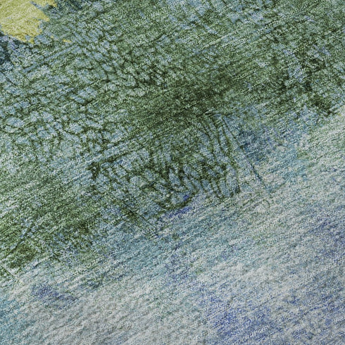 8' Blue Gold And Ivory Abstract Washable Round Rug With UV Protection