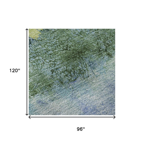 8' X 10' Blue Gold And Ivory Abstract Washable Area Rug With UV Protection
